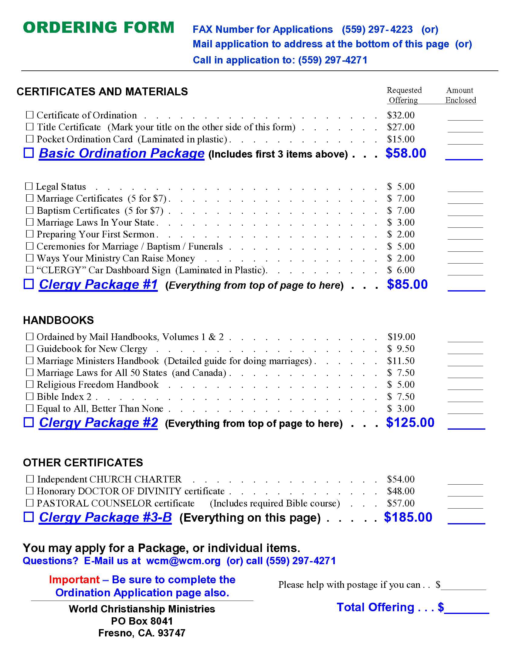 ordering form