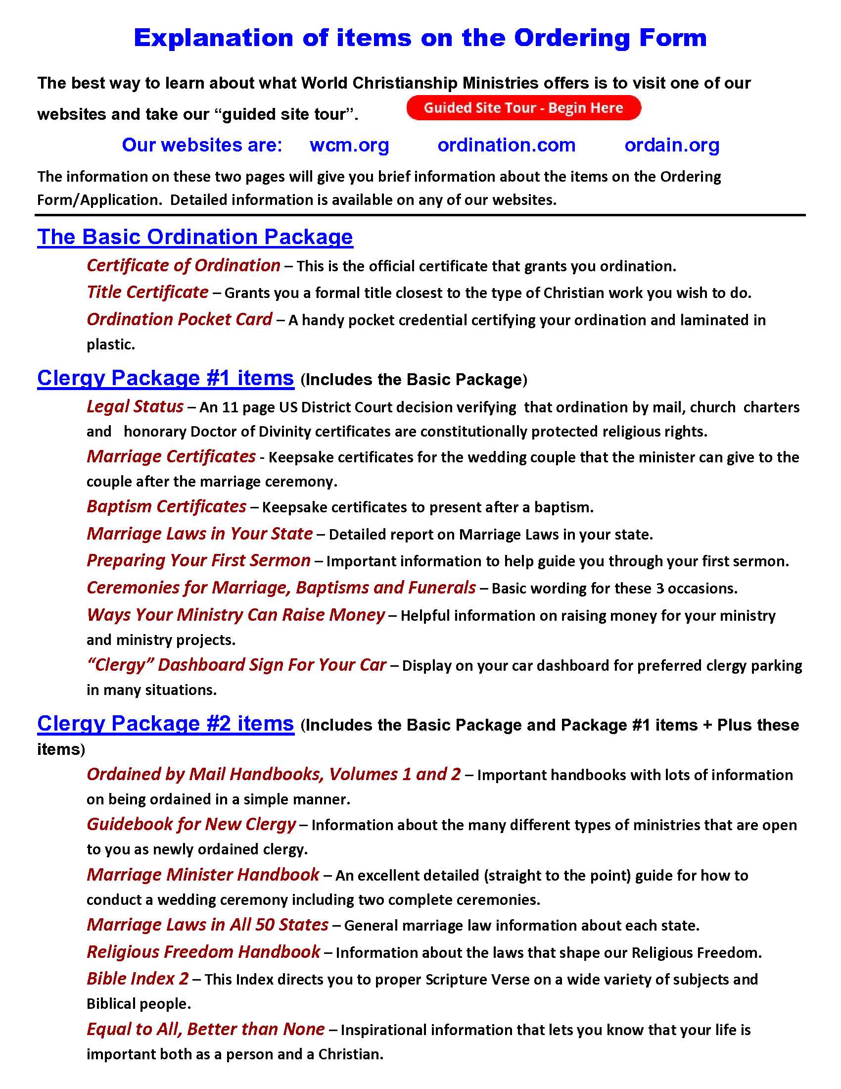 item description page one